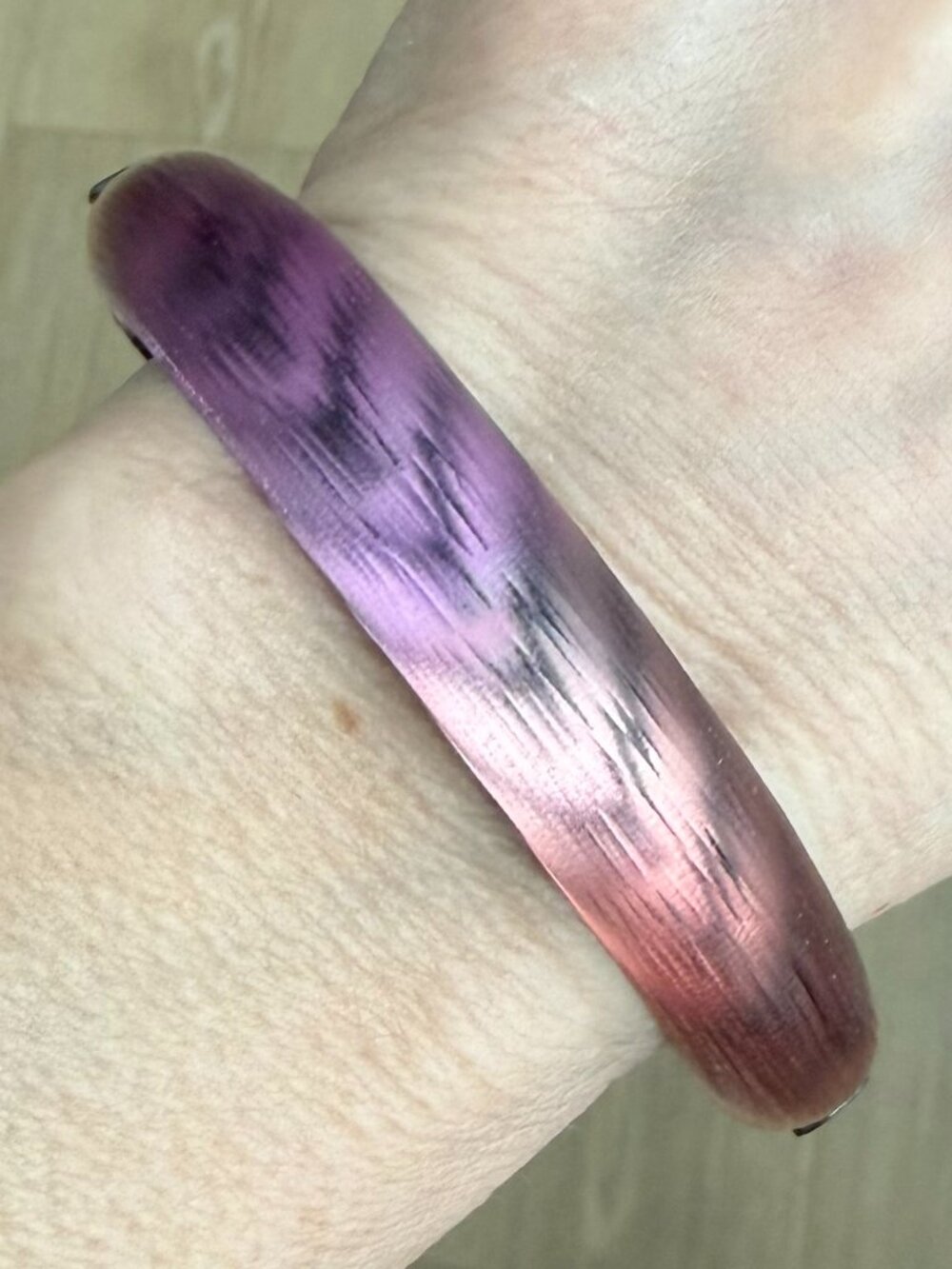 Alexis Bittar Pink & Orange Tiger Stripe Lucite Bangle Bracelet *RARE/Signed